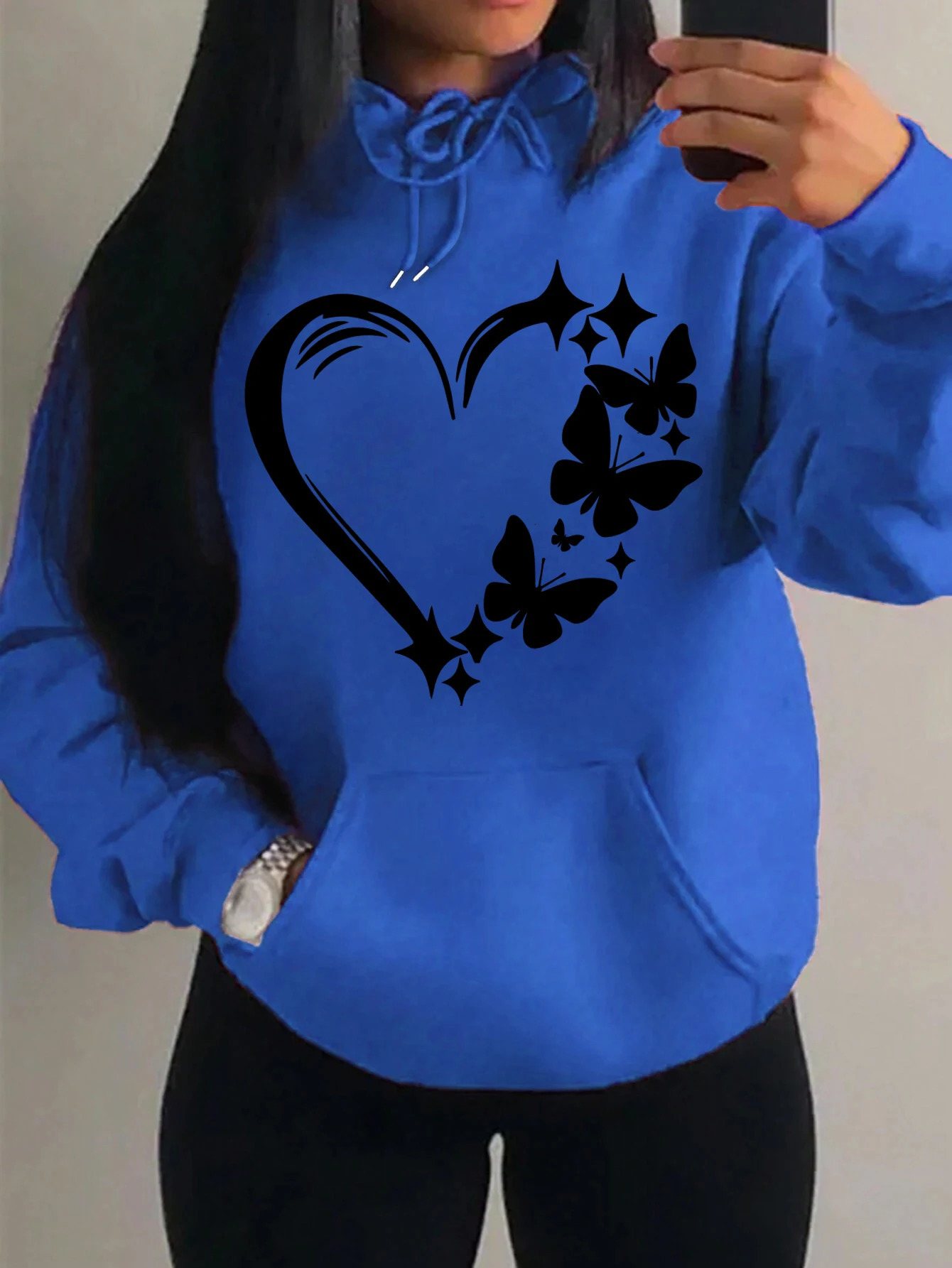 Combination Of Love And Butterfly Pattern Hoody Women Hip Hop Street Hoodies Trendy Pocket Clothes Vintage Multicolor Hoodie 250617