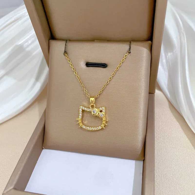 Stainl Steel Chain Gold Color with Zircon Pendant Necklaces for Wen Girls Cartoon Cute Jewelry GiftsC250617
