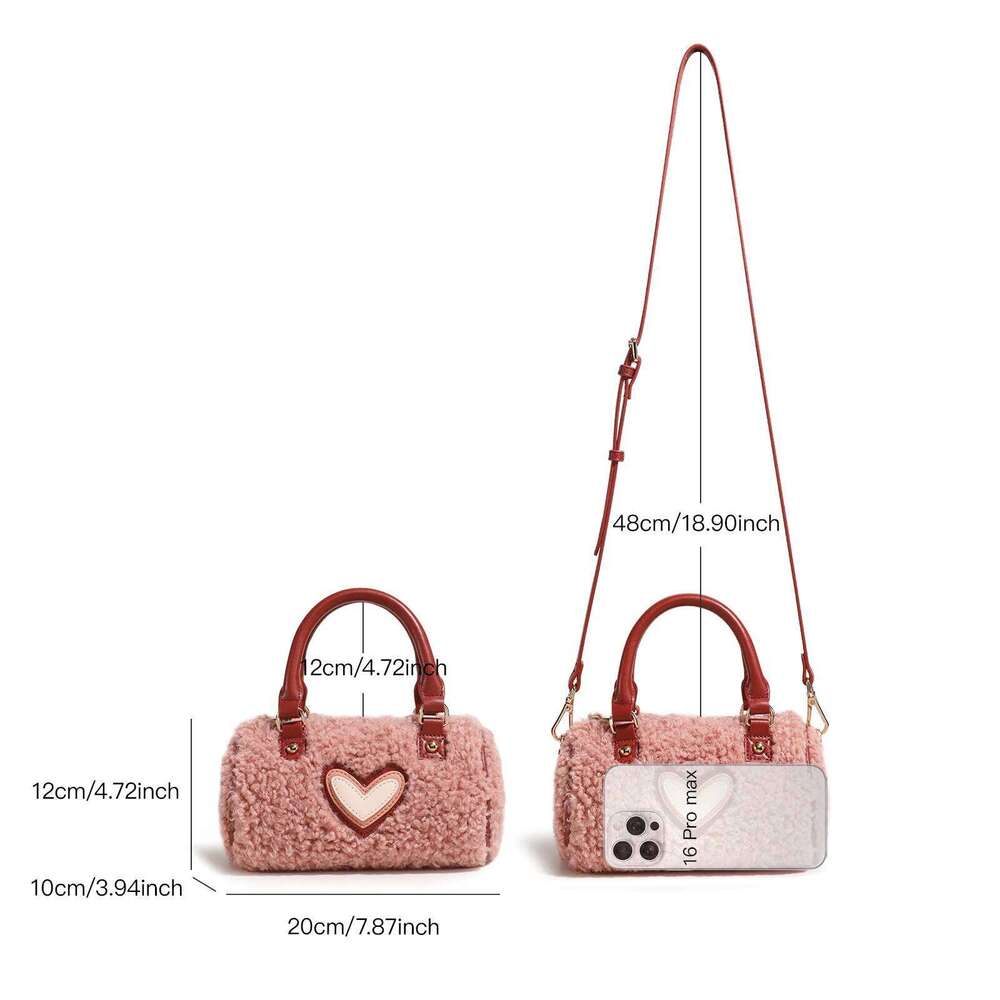 Women's Heart Embroidery Boston Fashionable Solid Color Shoulder Bag For Dailyused Casual Trendy Versatile Daily Commuting