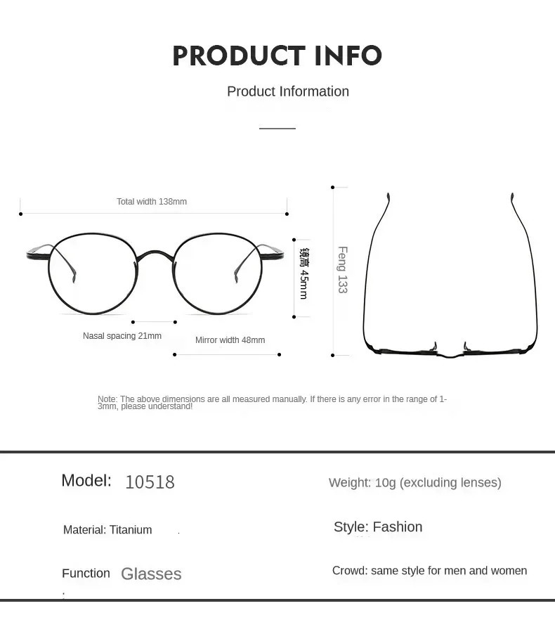Quality Pure Glasses Frame Men Retro Round Eyewear Male Women Optical Prescription Eyeglasses Frames 250604