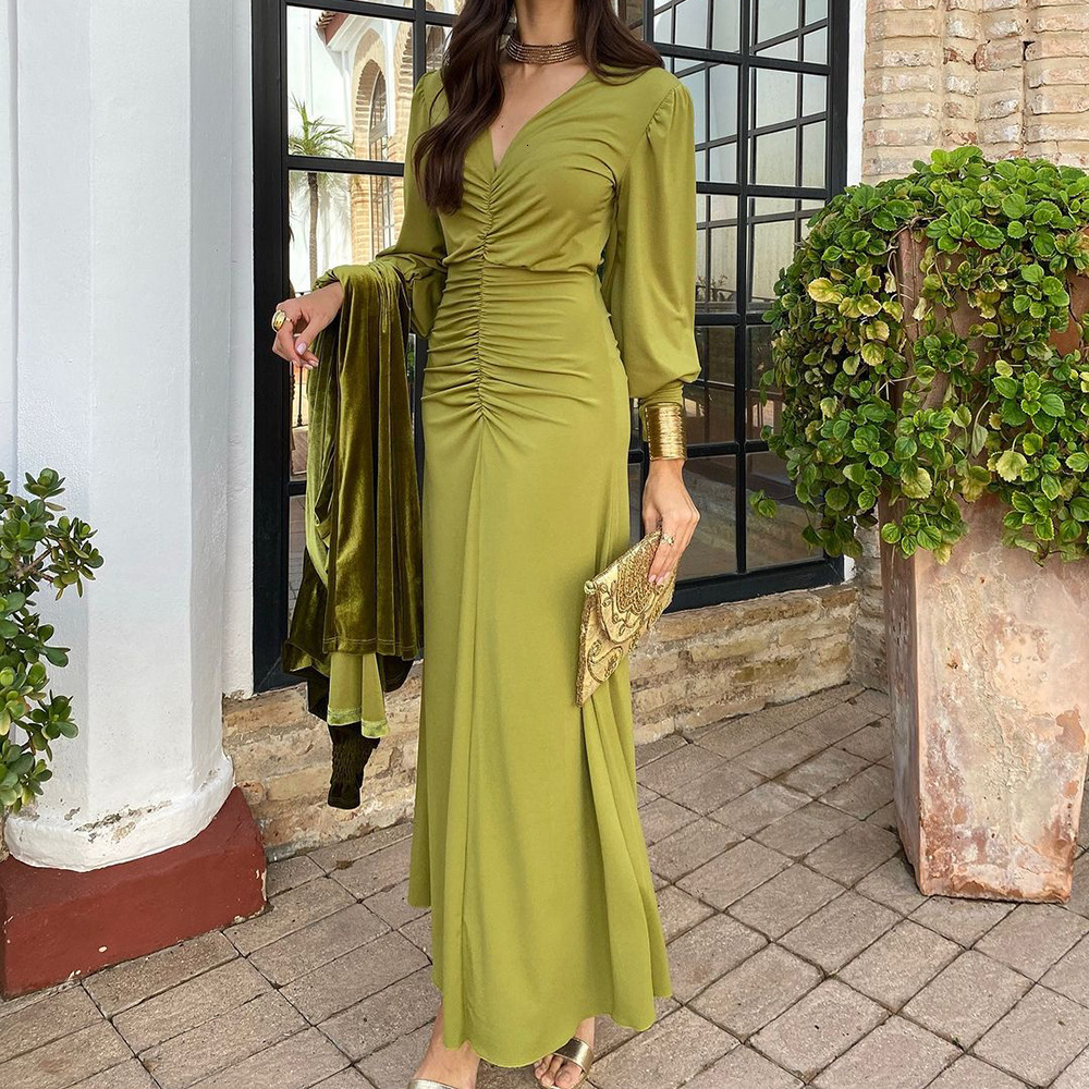 New Temu Womens V-neck Waist-cinching Elegant Dress French Style Long Dress for Women