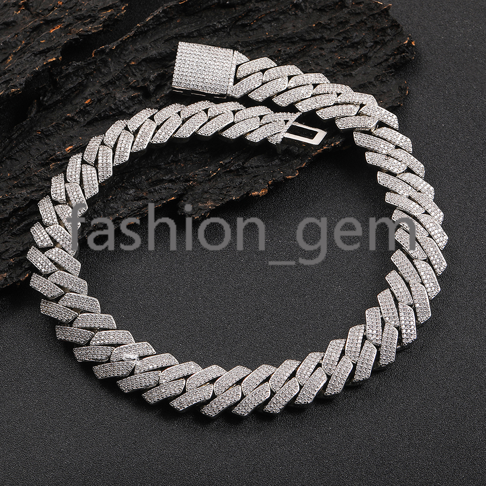 20mm Bling Diamond Box Clasp Cuban Chain for Men Silver Plated moissanite Stone Cuban Necklace Womens Hip Hop Jewelry Wholesale