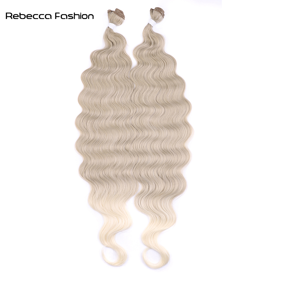 Rebecca Fashion Synthetic Hair 30 Inch Body Wave Synthetic Hair Extensions Ombre Blonde Brown Fake Hair Bundles Super Long Hair Weave