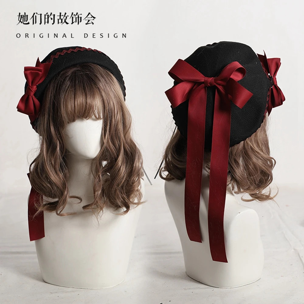 Cute Lolita Beret Cap Women Girl Fashion Korea Casual Breathable Plaid Big Bow Hats 250604