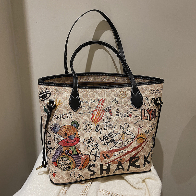Free shipping designer bags for womens Shoulder bags white brown black New versatile and fashionable teddy bear graffiti tote bag
