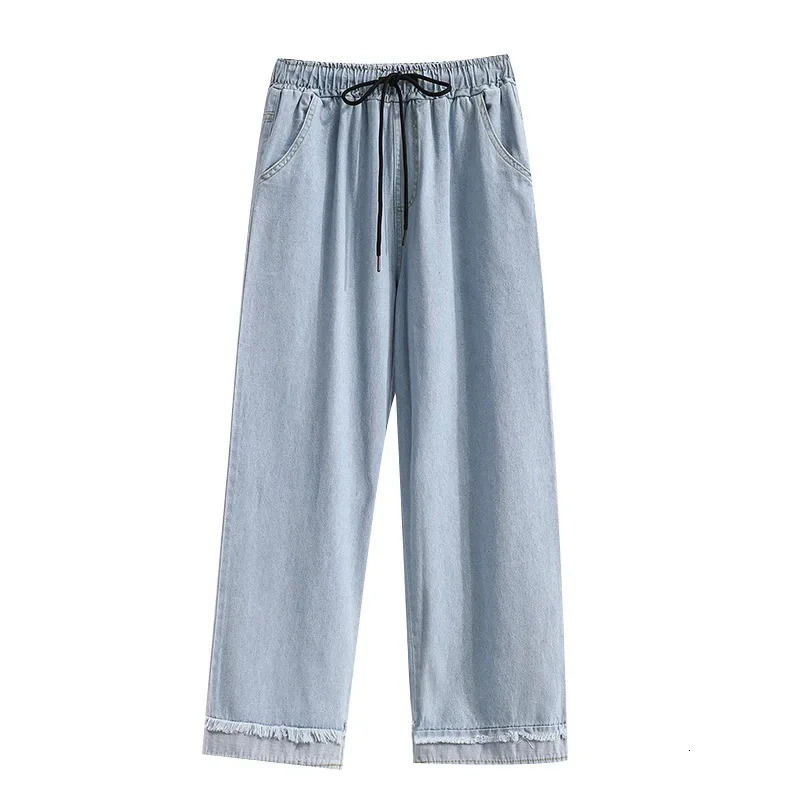 Plus Size Casual Loose Wide Leg Jeans Womens High Waist Straight Leg Pants Cuffed Loose Trousers Denim Jeans Student Fashion 250609