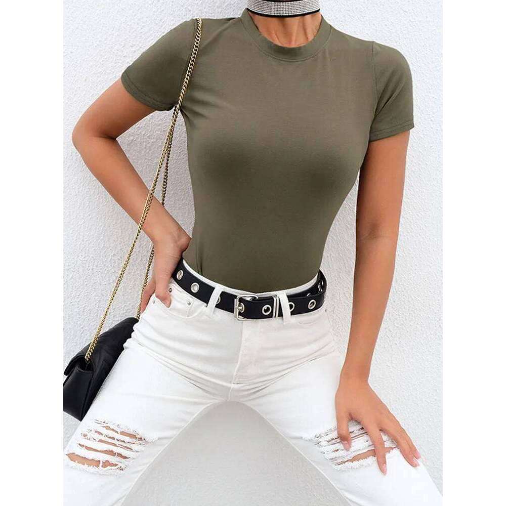 Casual Basic Black White Bodysuit Women Summer Short Sleeve Woman Body Top Cotton Bodycon Jumpsuit Romper Ladies 2023