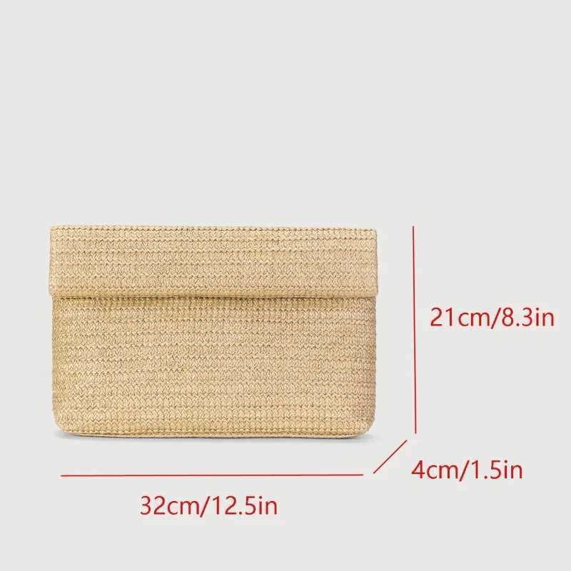 Fashionable Fold Straw Woven Clutch Bag Women Handmade Beach Bag Summer Hasp Envelope Clutch Purse Travel Street Photo Handbag Z250618