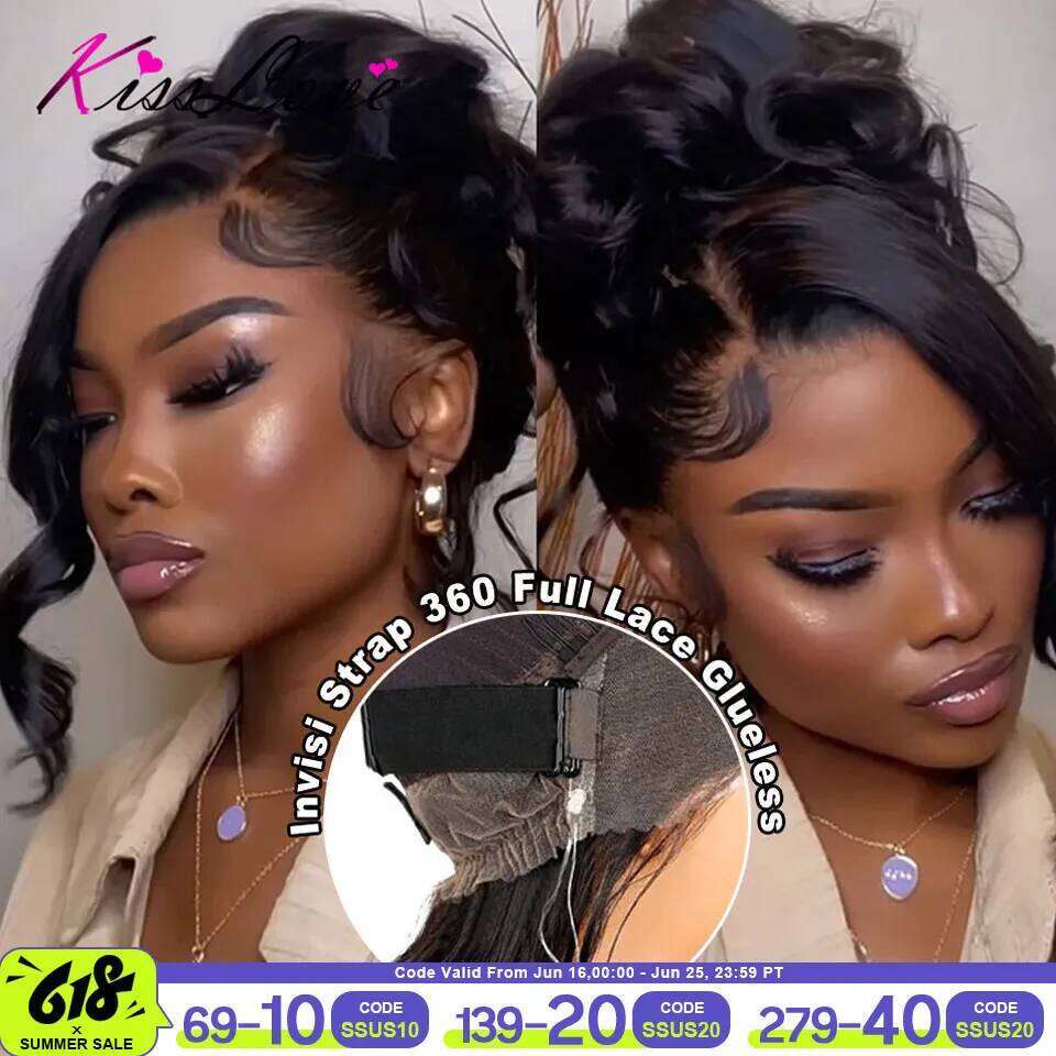 Body Wave Invisi Strap 360 Full Human Hair 5x5 Glueless Pull Go Wigs with Elastic Drawstring 13x6 HD Lace Frontal Wig