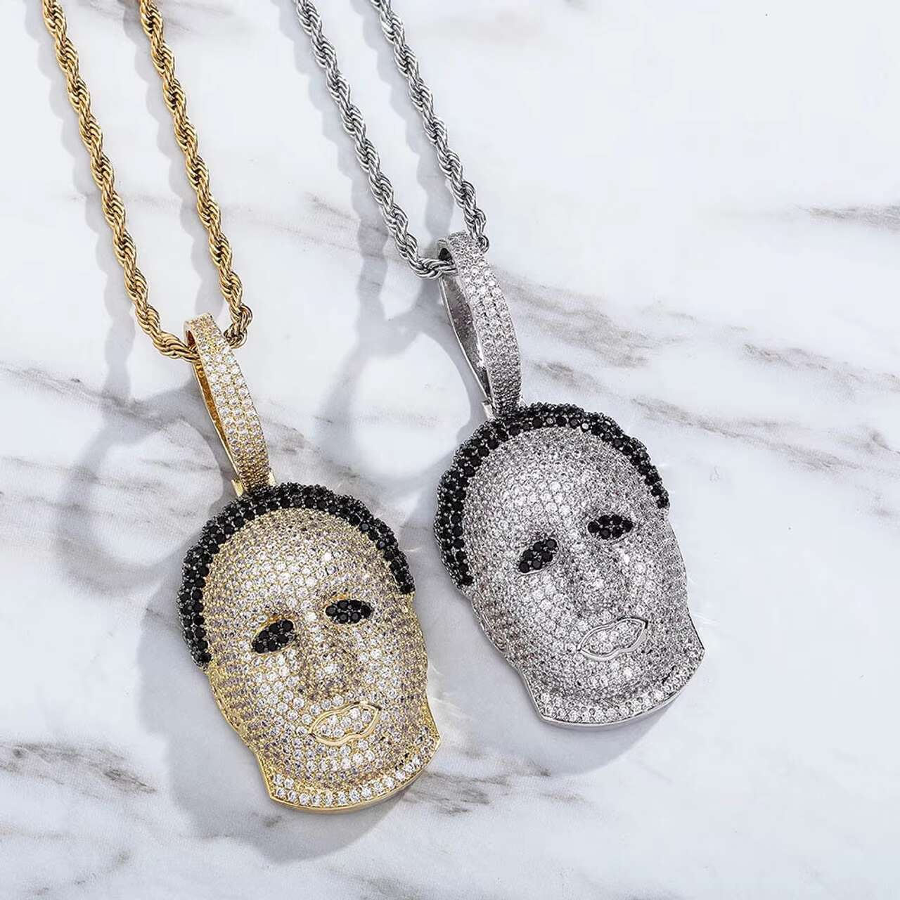 New Arrival Mens Halloween Ghost Head Pendant 14k Gold with Fully Iced Gold Plating Hip Hop Style Moissanite Necklaces
