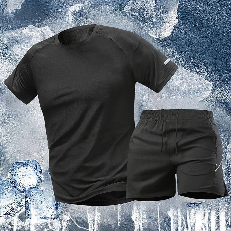 Men Outdoor Fitness Running Casual 5-point Shorts Short Sleeved Set High-quality Ice Silk Simple Natural Summer Comfortable Set 250617