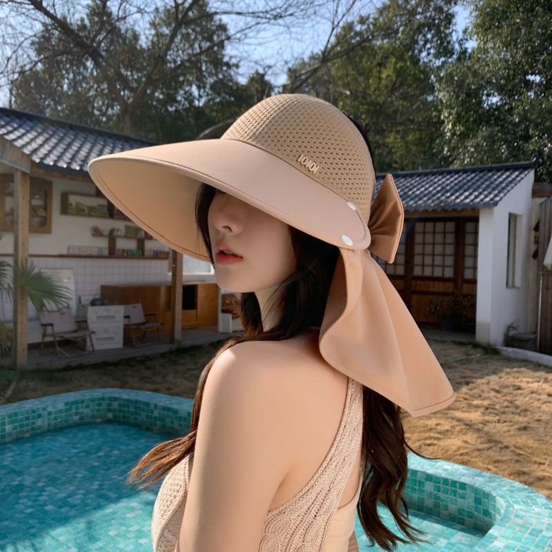 Wide Brim Cap Hat Shawl Sunblock Hat Women Summer UV-proof Empty Hat Wide Brim Cycling Face Visor Sun Wide Hat for Women Outdoor Empty Top Sun Cap Sum