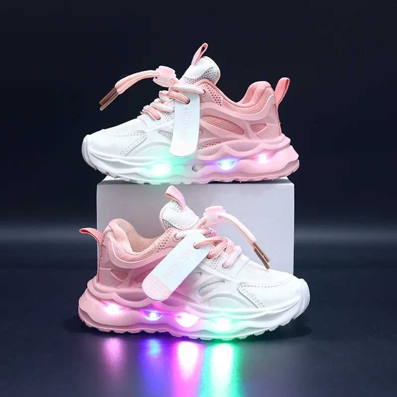 Autumn Childrens Sports Shoes Gradient Color Leather Boys girls Luminous LED Light Shoes Boys Casual Sneakers 1-6 Years Old Z250618