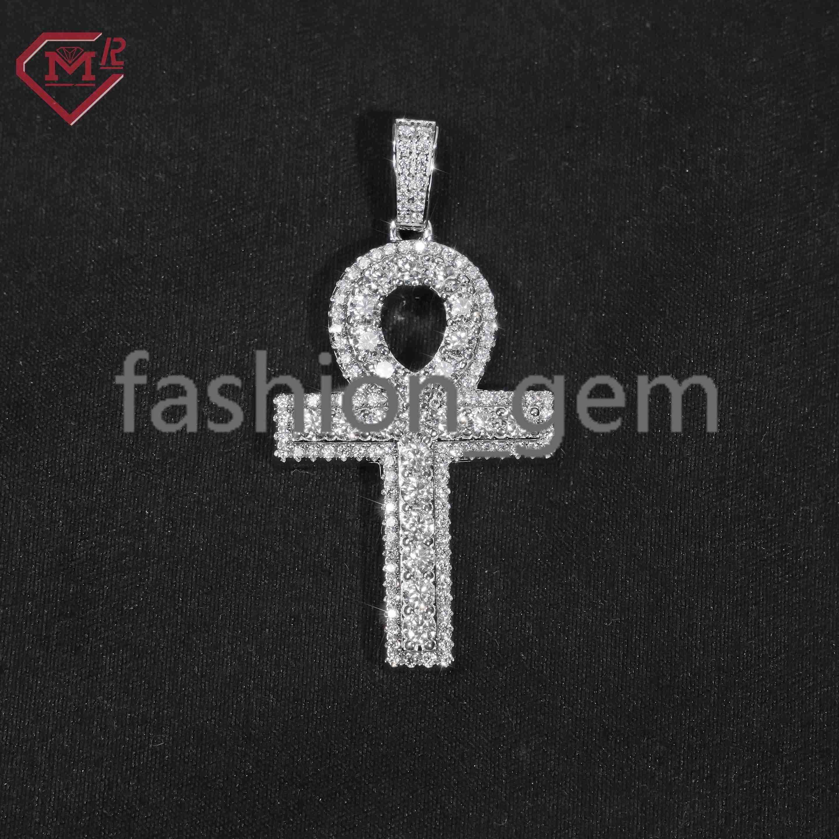 Fully Iced Out Custom Moissanite Pendant Ankh Cross Silver 925 Gold Plated Moissanite Pendant