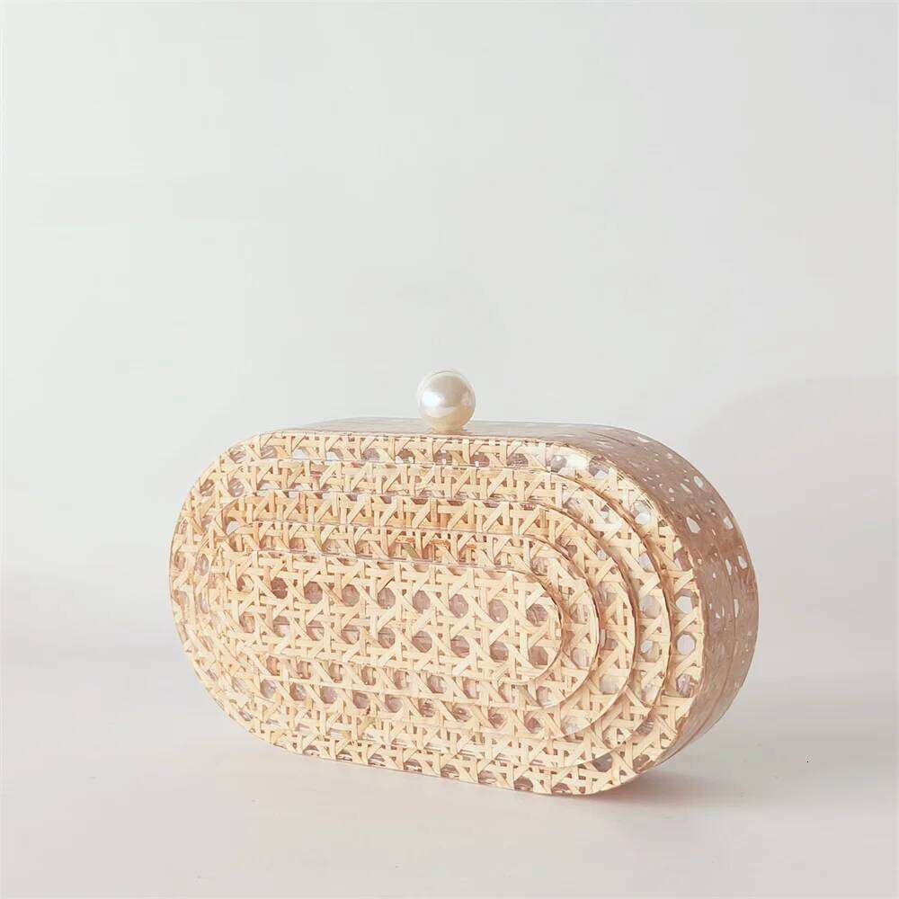Lady Women Rattan Clutch Acrylic Egg Cane Bag Evening Wedding Party Summer Beach Mini Female Handbag Designer Purse
