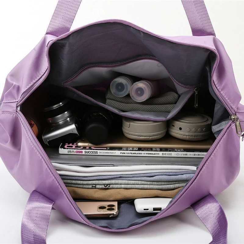 Foldable Travel Bag Stretchable Large Capacity Gym Bags Nylon Waterproof Double Layer Zipper Hangbag Luggage Organizer Tote New W250618
