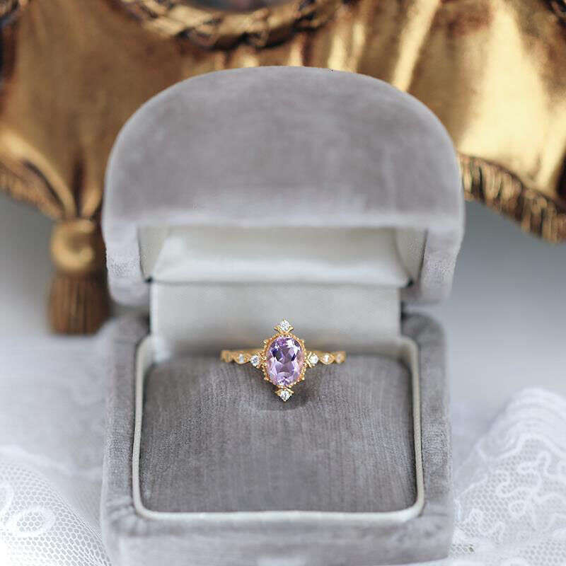 Light Luxury Style Princess for Women Amethyst Plated Inlaid Ring Simple Versatile Adjustable