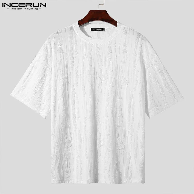 Handsome Well Fitting Tops INCERUN Mens Loose Hollow Thin T-shirts Casual Simple Alll-match Short Sleeved Camiseta S-5XL 250617