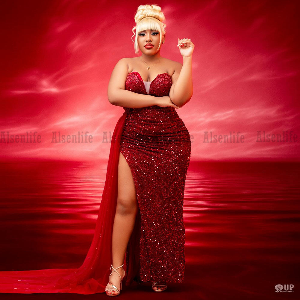Attractive Red Sequined Evening Dresses For African Girls Sweetheart Long Mermaid Prom Dress African Party Gowns