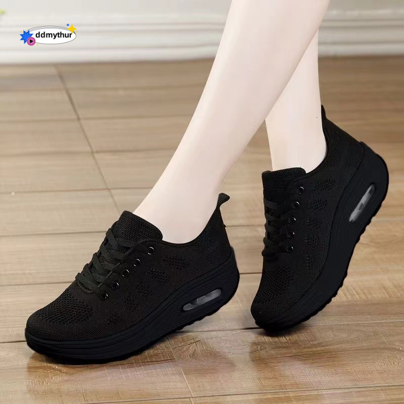 Mesh Women's Spring Summer New Fashion Simple Breathable Single Women Thick Sole Height Increasing Lightweight Comfortable Trendy Sports Shoes