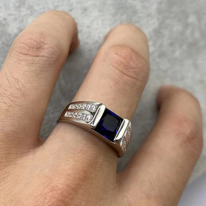 Multi Color Sterling Silver 925 Sterling Silver Square Mens Ring Simple Classic Inlaid Blue Zircon Fashion Ring for Women 250618