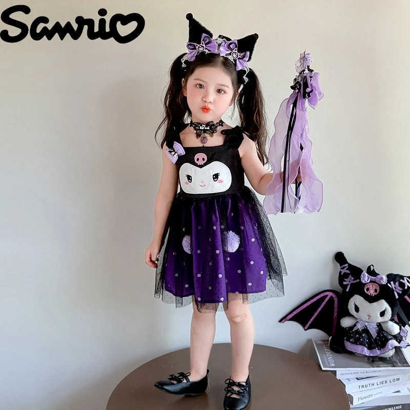 Sanrio New Sanrio Kuromi Lolita Princess Dress Cartoon Anime Kawaii Embroidery Printed Accessories Dress Set for Girls Summer Gift XJ250618