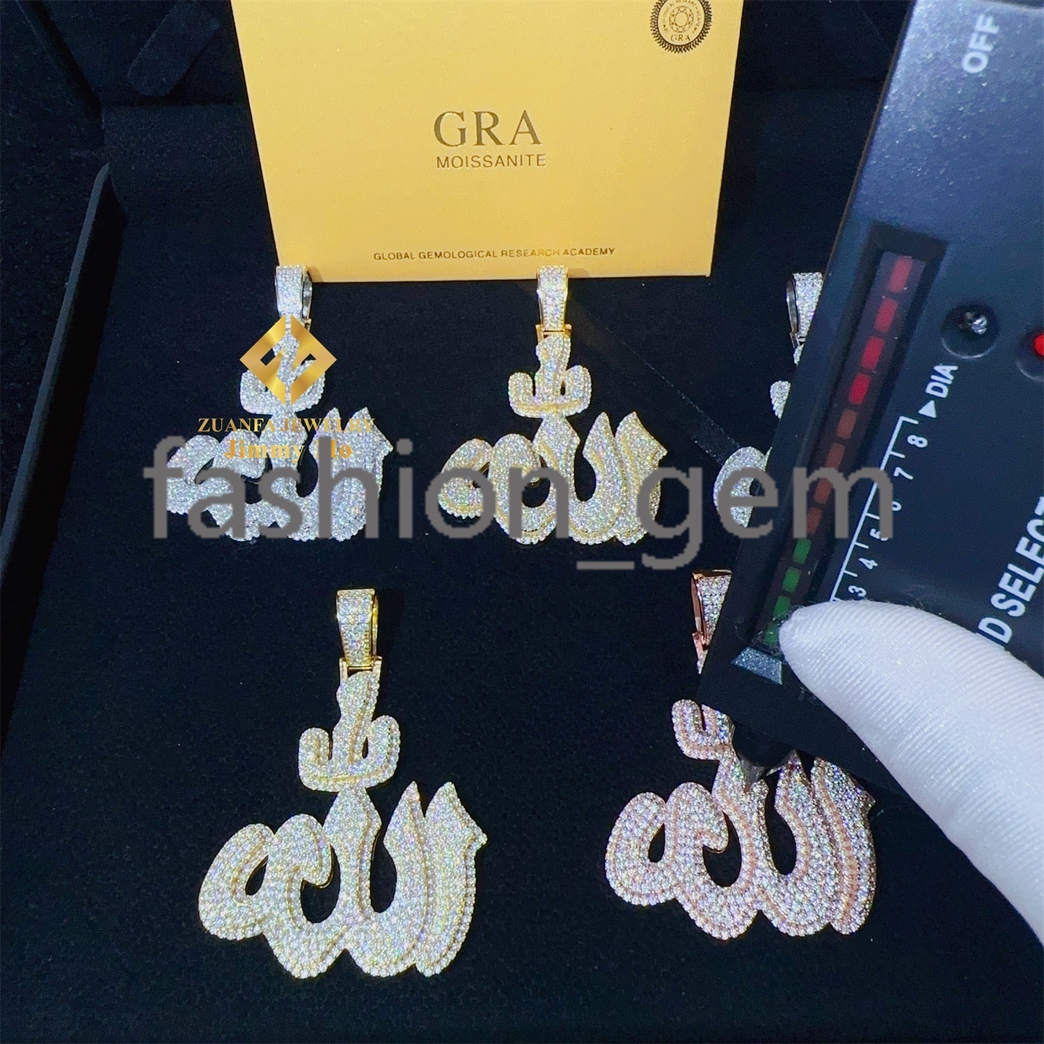 Iced Out Shining Jewelry Hip Hop Pendant 925 Silver White Gold Rose VVS1 Moissanite Diamond Fire Allah Pendant Necklace Set