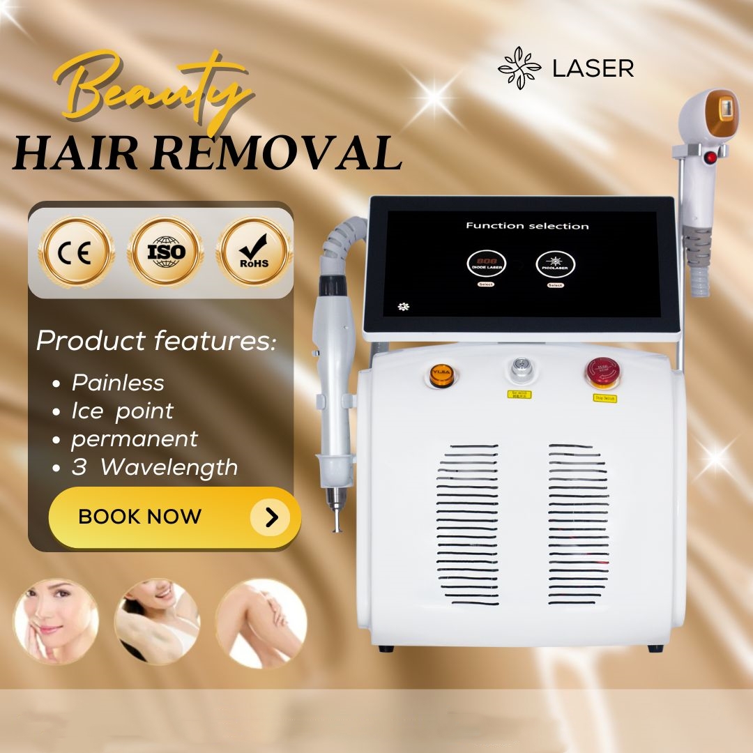 Portable 2 In 1 Diode Laser Hair Removal Machine Picosecond Laser Nd Yag Tattoo Removal Ice Titanium 808nm Hair Removal