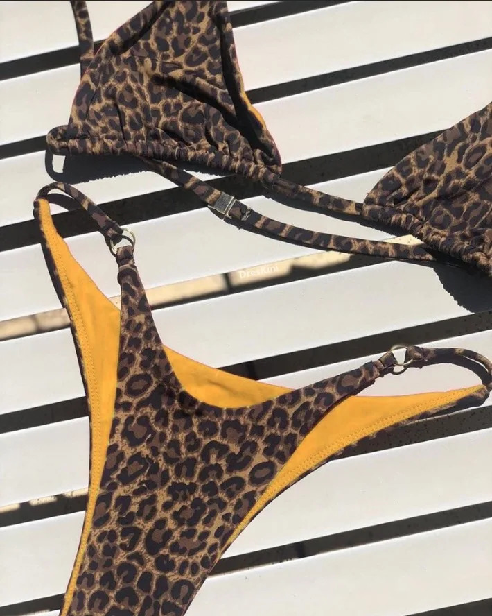 Sexy Leopard Bikini Suit Women Strap Push Up Swimsuit Three Points Bikini Set Low Waist Swimwear Women Summer Backless Beachwear 250618