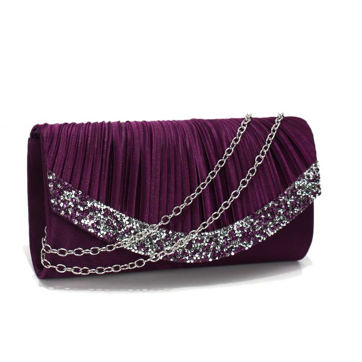 Glitter Envelope Design Women Evening Bags Satin Shoulder Chain Handbags Rhinestones Prom Banquet Purse Z250618