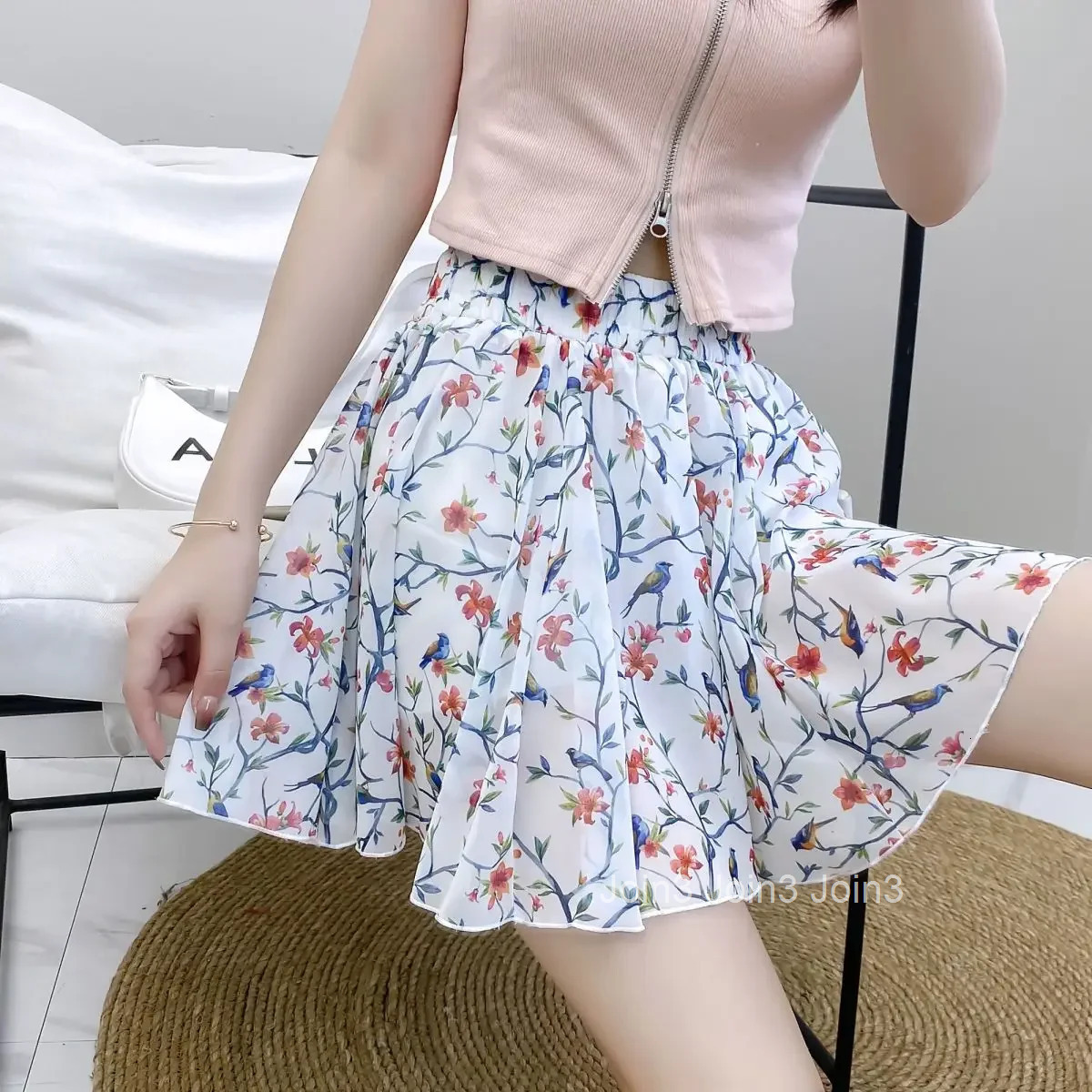 Mini Chiffon Woman Skirt Floral High Waist Short Skirts for Women Streetwear Modest Casual Luxury Elegant Premium 2025 Trend V