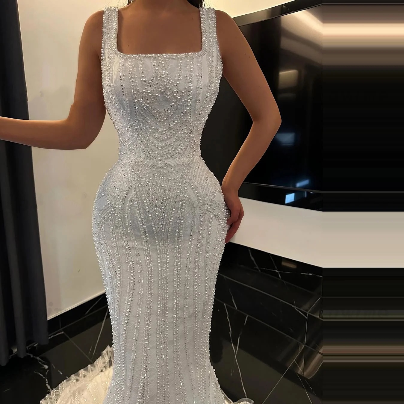 Vintage Mermaid Wedding Dress Square Neck Sleeveless Bridal Gowns Beaded Sequins Sweep Train Dresses Custom Made vestidos de novia