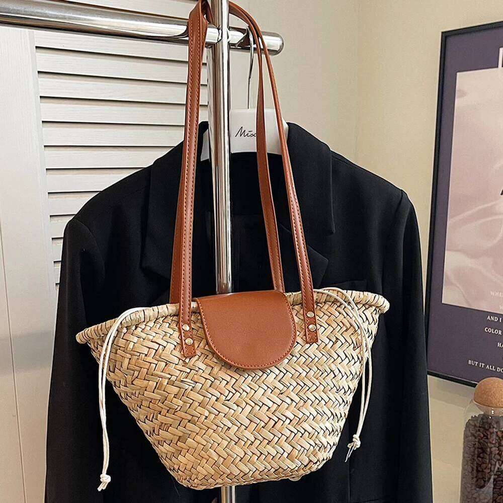 Women Straw Woven Handbag Summer Beach Casual Large Capacity Tote Clutch Bags Fashion Ladies Shoulder Bag For Vacation