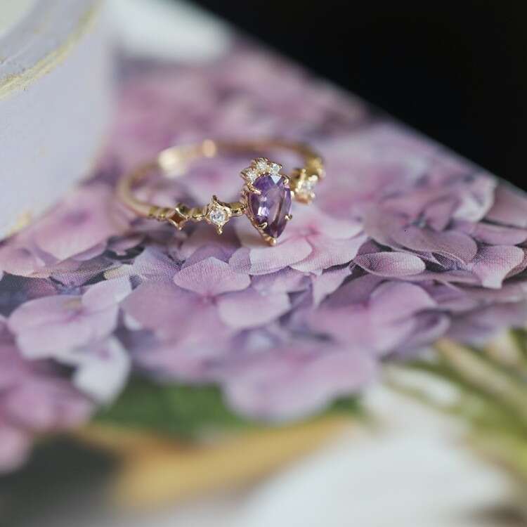 Tears of Light" Japanese AGET*E Same Style Dreamy Sparkling Diamond Ultra Exquisite Amethyst Light Luxury Versatile Ring