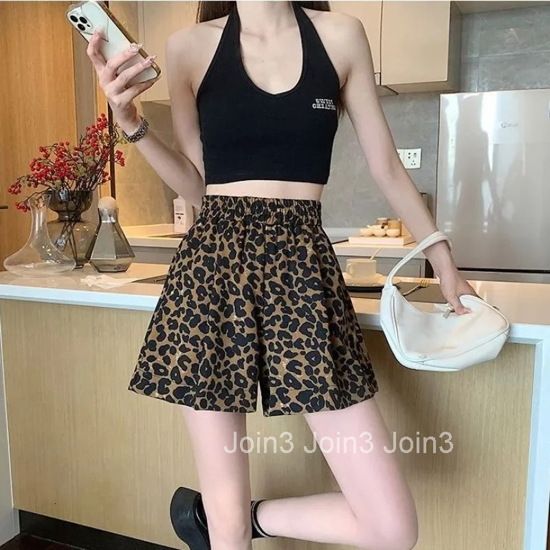 Elastic Waist Wide Shorts for Women High Leopard Woman Short Pants Design Elasticty Kpop Elegant Comfy Hot Fashion Clothing 2025