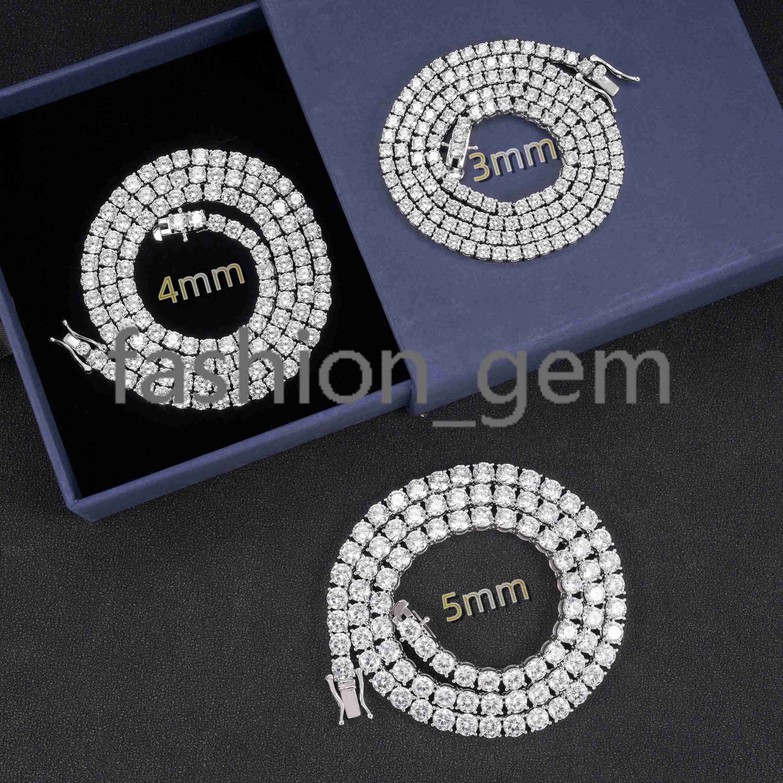 925 Silver moissanite moissaniteia Affordable 3mm 4mm 5mm Tennis Chain Necklace Bracelet 18k Gold Plated Necklace Hip Hop Rock