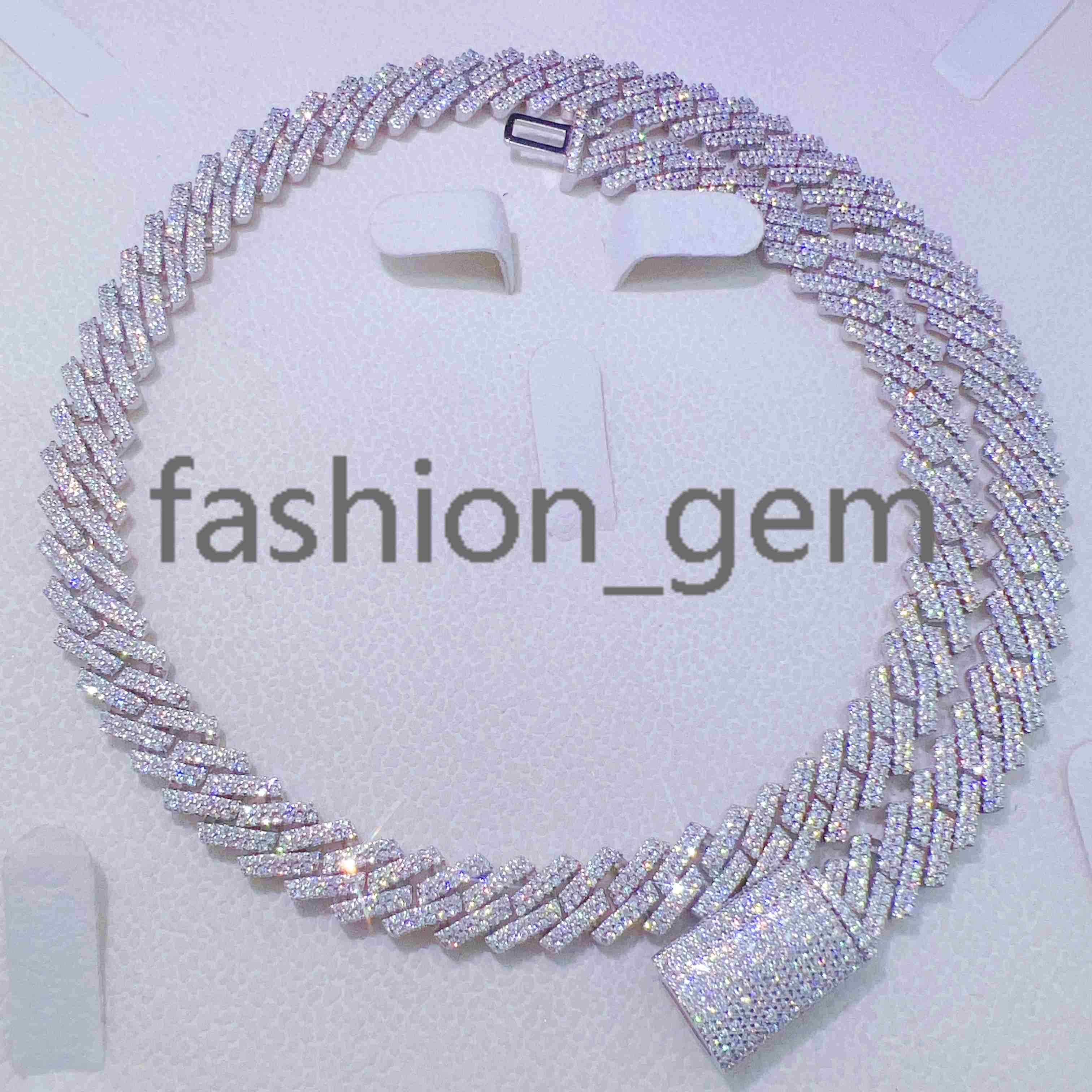 Fashion Men Cuban Link Chains 925 Silver Jewelry Hip Hop Necklace Rhodium Plated 10mm Moissanite Diamond Necklace Bracelet