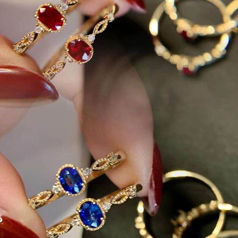 Light Luxury Electroplated Color New Simple Egg-shaped Lace Worry-free Blue Ring Classic Style