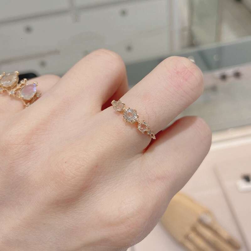 Japanese Summer Fine Rain Three Water Drops Crystal Anti-Natural Topaz Ring for Women Ins Adjustable