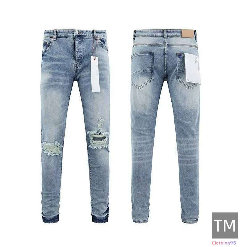 2025 Fashion New Purples Mens Jeans Jeans Azzurro Patch Strappato Slip Pantalon…