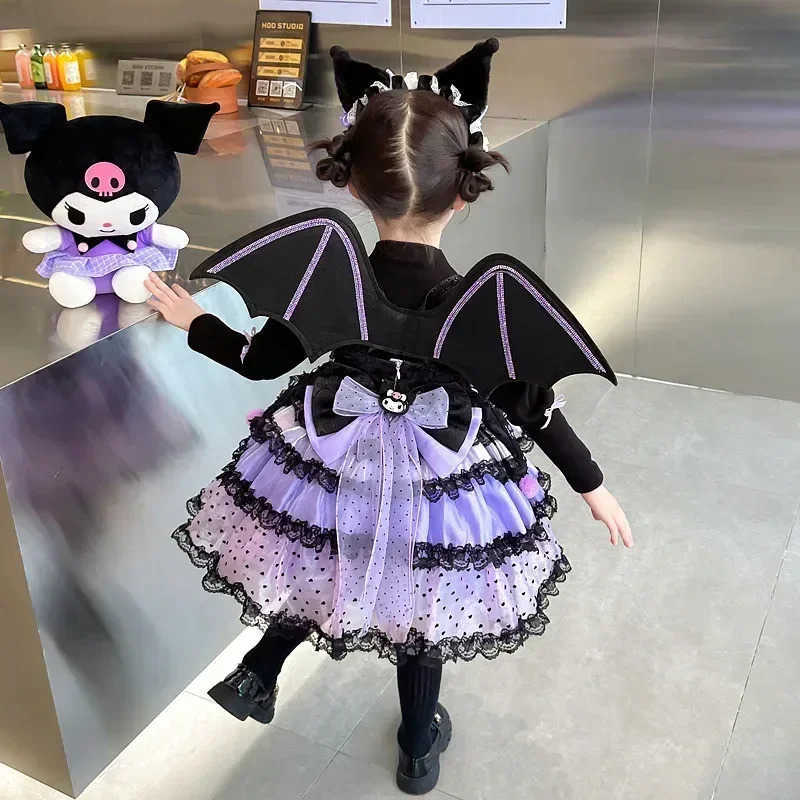 Sanrio Sanrio Cosplay Kuromi Kawaii Lolita Princess Dress Spring Autumn Childrens Costume Dress Puffy Skirt Suit Cute Girl Style GiftsXJ250618