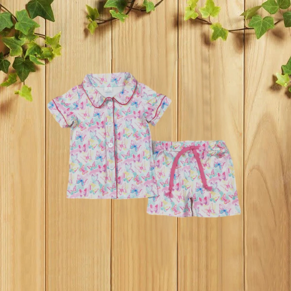 6.13 GSSO2601 Colorful Short Sleeve Pajama Set with Waist Ties for Children - Cute Bug Theme Sleepwear for Kids 250617