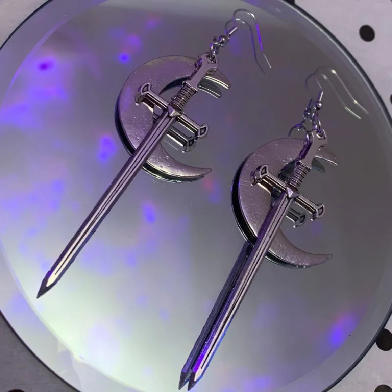 Golden Colour Goth Swords Earrings Long Gothic Medieval Tarot Viking Alternative Statement Women Men Gift Mystical Jewellery 250617
