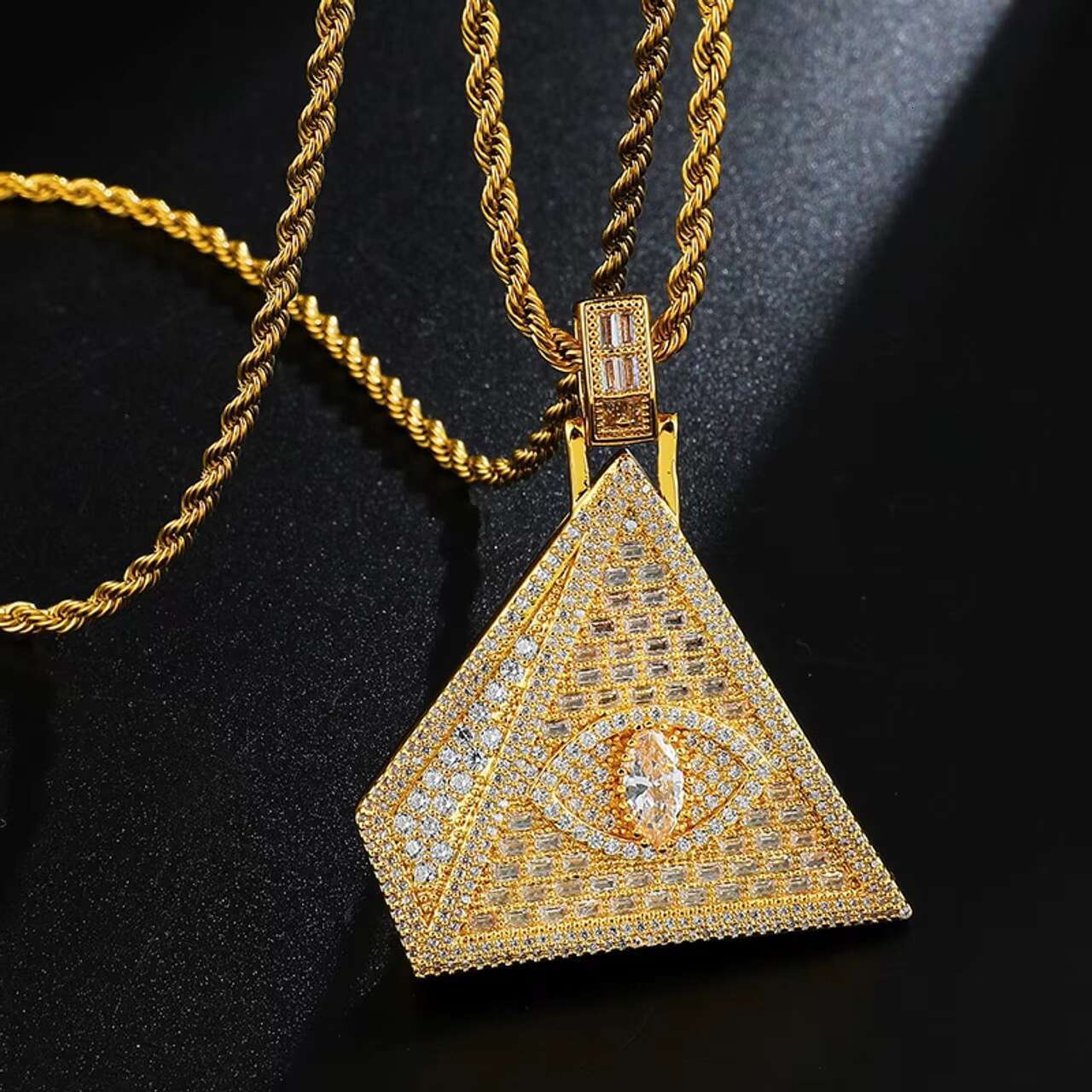 New Arrival Trendy Triangle Pyramid Hip Hop 925 VVS Moissanite Pendant Necklace Fashionable Charms