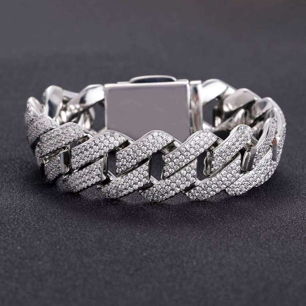 Hip-hop 20mm Three-Row Rhombus Zircon Cuban Trendy Brand Jewelry Full Dias Men's Bracelet Fashion Chain Link Bracelets