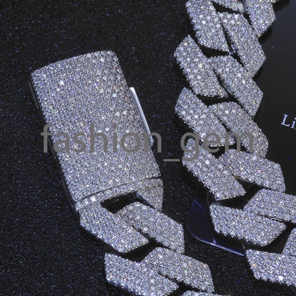 15mm Iced Out Cuban Link Necklace Men Hip Hop Jewelry Shiny VVS Moissanite 925 Silver Chain Gift for Party