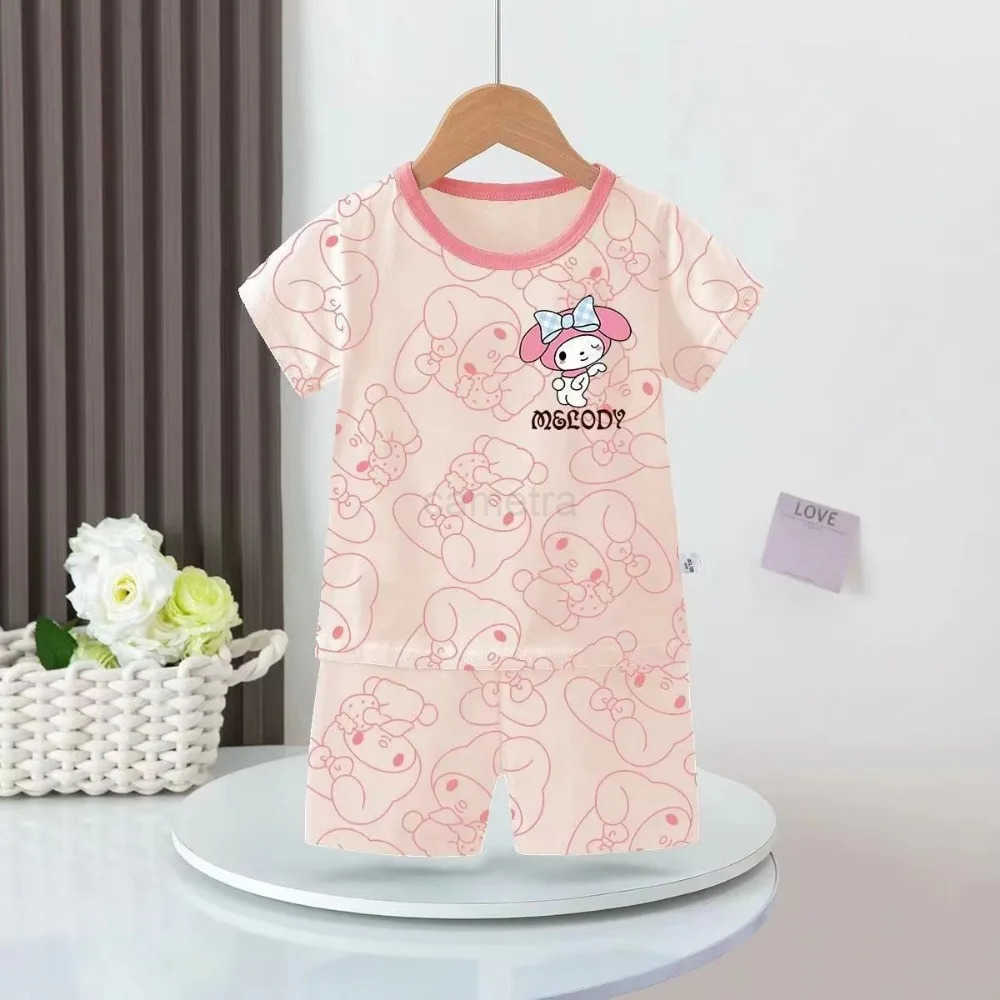 Sanrio Anime Sanrios Children Pajama Kuromi Hello Kitty Melody Kids Cartoon Kawaii Boy Girl Long Sleeve Pants Summer Home Wear XJ250618XJ250618