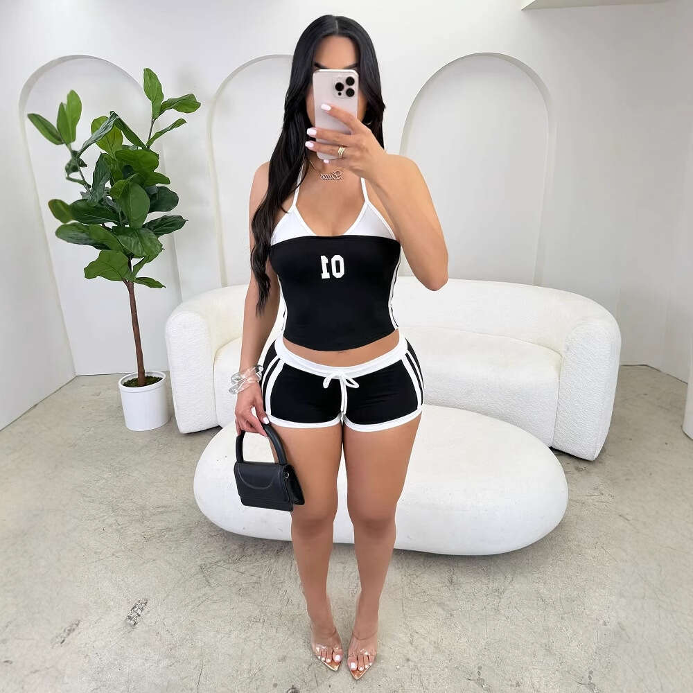 New Women's Sexy Spaghetti Strap Tube Top Color Block Halter Vest Set B5