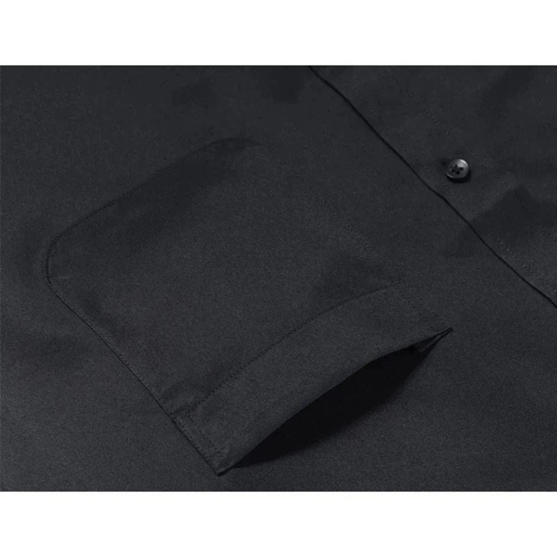 Mens Long Sleeve Mandarin Collar Shirt Single Patch Pocket Smart Casual Regular-fit Business Office Dress Shirts 250616