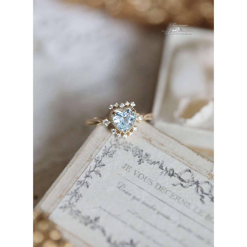 Brooklyn Winter" Pure and Beautiful Girl Natural Sky Blue Topaz Heart Light Luxury Versatile Ring